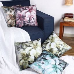 Aura Green & Purple Set of 5 Floral Velvet Square Cushion Covers-19