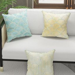 BIANCA Beige & Green Set of 3 Abstract Square Cushion Covers image 1