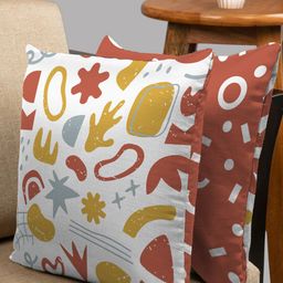 HOUZZCODE Set of 2 Brown & White Abstract Square Cushion Covers-53