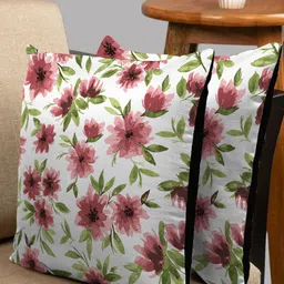 HOUZZCODE Green & White Set of 2 Floral Square Cushion Covers-58