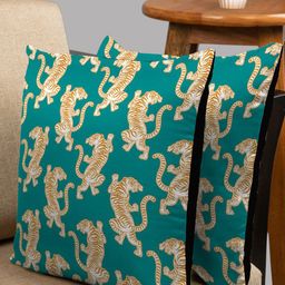 HOUZZCODE Green & Brown Set of 2 Quirky Square Cushion Covers-10