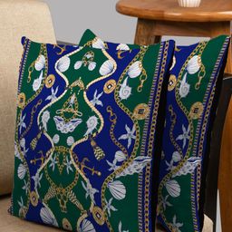HOUZZCODE Green & Blue Set of 2 Ethnic Motifs Square Cushion Covers-52