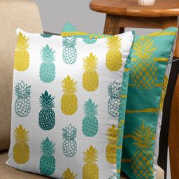 HOUZZCODE Green & White Set of 2 Abstract Square Cushion Covers-51