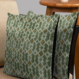 HOUZZCODE Green Set of 2 Geometric Square Cushion Covers-49