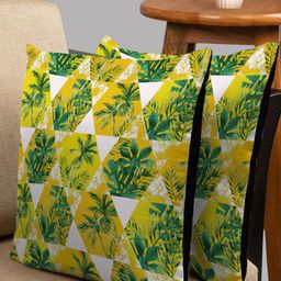 HOUZZCODE Green & White Set of 2 Floral Square Cushion Covers-55
