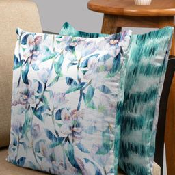 HOUZZCODE Green & White Set of 2 Floral Square Cushion Covers-40