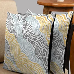 HOUZZCODE Turquoise Blue & Grey Set of 2 Abstract Square Cushion Covers-22