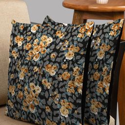HOUZZCODE Set of 2 Black & Grey Floral Square Cushion Covers-54