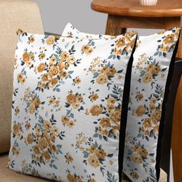 HOUZZCODE White & Cream-Coloured Set of 2 Floral Square Cushion Covers-47