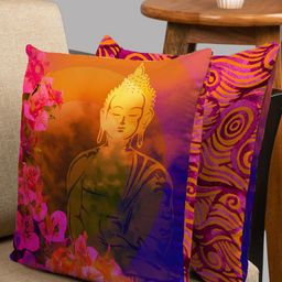 HOUZZCODE Blue & Pink Set of 2 Floral Square Cushion Covers-55