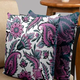 HOUZZCODE White & Purple Set of 2 Floral Square Cushion Covers-19