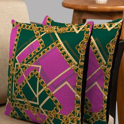 HOUZZCODE Green & Pink Set of 2 Geometric Square Cushion Covers-37