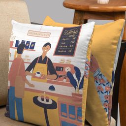 HOUZZCODE Set of 2 Off White & Yellow Abstract Square Cushion Covers-26