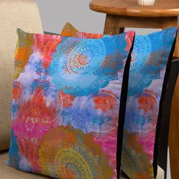 HOUZZCODE Pink & Blue Set of 2 Abstract Square Cushion Covers-14