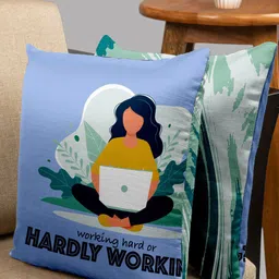 HOUZZCODE Blue & White Set of 2 Abstract Square Cushion Covers-0