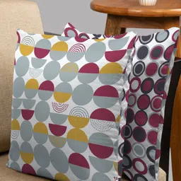 HOUZZCODE Set Of 2 White & Grey Geometric Square Cushion Covers-27
