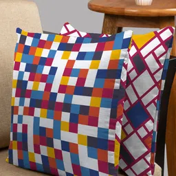 HOUZZCODE Red & White Set of 2 Abstract Square Cushion Covers-13