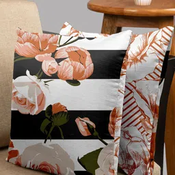 HOUZZCODE White & Black Set of 2 Abstract Square Cushion Covers-0
