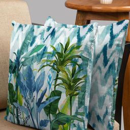 HOUZZCODE Blue & Green Set of 2 Floral Square Cushion Covers-42