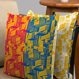 HOUZZCODE Set of 2 Red & Blue Abstract Square Cushion Covers-31