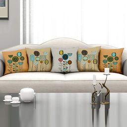 homewards Grey & Brown Set of 5 Abstract Satin Square Cushion Covers-26