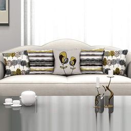 homewards White & Black Set of 5 Floral Satin Square Cushion Covers-42