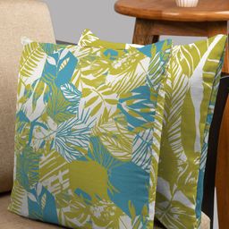 HOUZZCODE Olive Green & White Set of 2 Abstract Square Cushion Covers-6