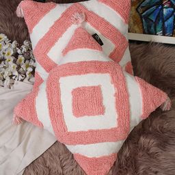 HOSTA HOMES Peach-Coloured & White Set of 2 Square Cushion Covers-13