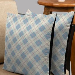 HOUZZCODE White & Blue Set of 2 Geometric Square Cushion Covers-24