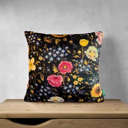 Tasseled Home Black & Red Floral Satin Square Cushion Cover-11