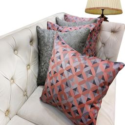 Good Vibes Pink & Grey 5 Pcs Printed Velvet Square Cushion Covers-12