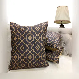 Good Vibes Brown & Black 3 Pcs Printed Velvet Square Cushion Covers-picture-2
