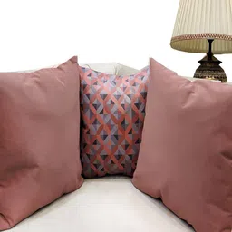 Good Vibes Pink & Grey 3 Pieces Geometric Velvet Square Cushion Covers-44