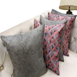 Good Vibes Pink & Grey 5 Pieces Geometric Velvet Square Cushion Covers-88