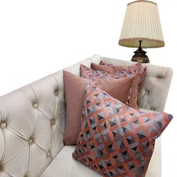 Good Vibes Pink & Grey 5 Pieces Geometric Velvet Square Cushion Covers-86