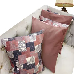 Good Vibes Pink & Blue 5 Pcs Printed Velvet Square Cushion Covers-picture-3