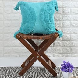 HOMADORN Turquoise Blue Self Design Cotton Square Cushion Cover with Tassels-image-6