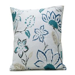 Himeya Bliss Sateen Blue Floral Printed Cotton Square Cushion Cover-image-96