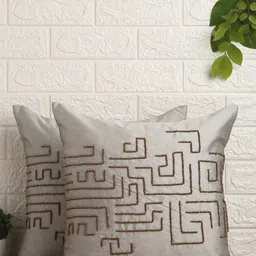 Alina decor Grey & Gold-Toned Set of 2 Embroidered Square Cushion Covers-19