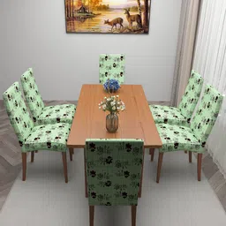 DREAM CARE Green & Black 6 Pieces Printed Chair Covers-6