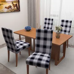 DREAM CARE White & Black 4 Pieces Printed Chair Covers-2