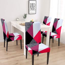 Cortina Set Of 4 Pink & Black Printed Chair Covers-11
