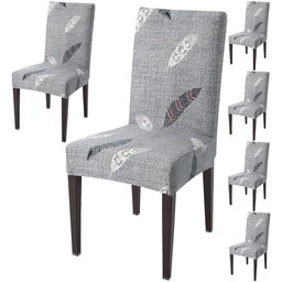 HOKIPO Grey & White 6 Pieces Printed Chair Covers-9