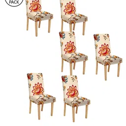 Cortina Set Of 6 Beige & Blue Printed Chair Covers-10