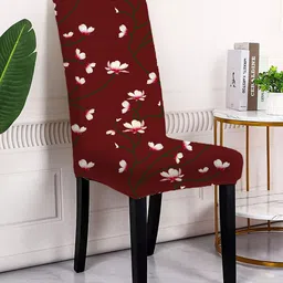 Bajo's Maroon & White  6 Pieces Printed Chair Covers-15