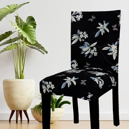 HOUSE OF QUIRK Set Of 6 Black & Off-White Floral Printed Chair Covers-34