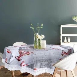 Dakshya Industries Grey & Red Floral Printed PVC 6 Seater Table Covers-4