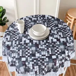 Dakshya Industries Grey Printed PVC 6 Seater Table Cover-22