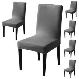 HOKIPO Grey 6 Pieces 200 GSM Velvet Chair Covers-image-56