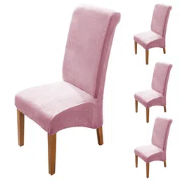 HOKIPO Pink 4 Pieces 210 GSM Long Back Velvet Chair Covers-image-55